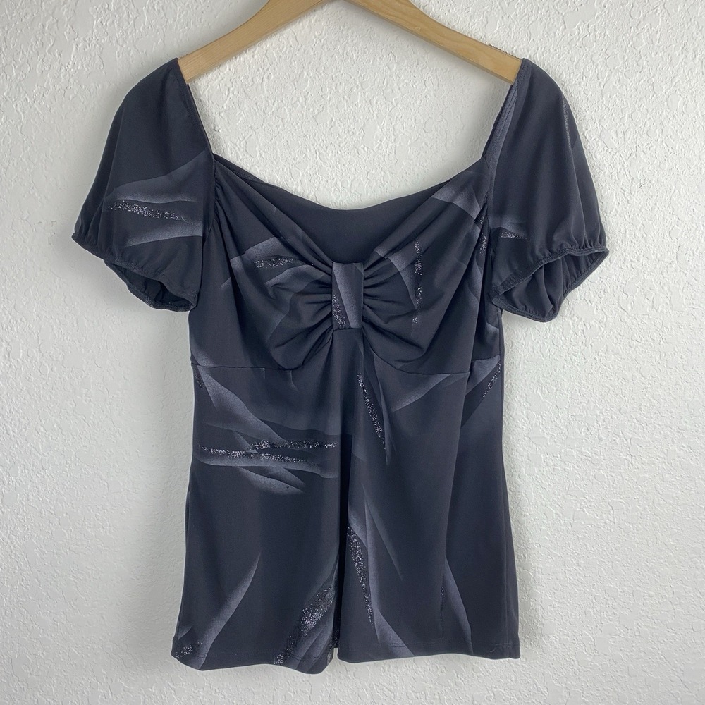 Vtg Womens XL Babydoll Blouse Puff Sleeve Glitter Whimsigoth Fairy Grunge Y2k